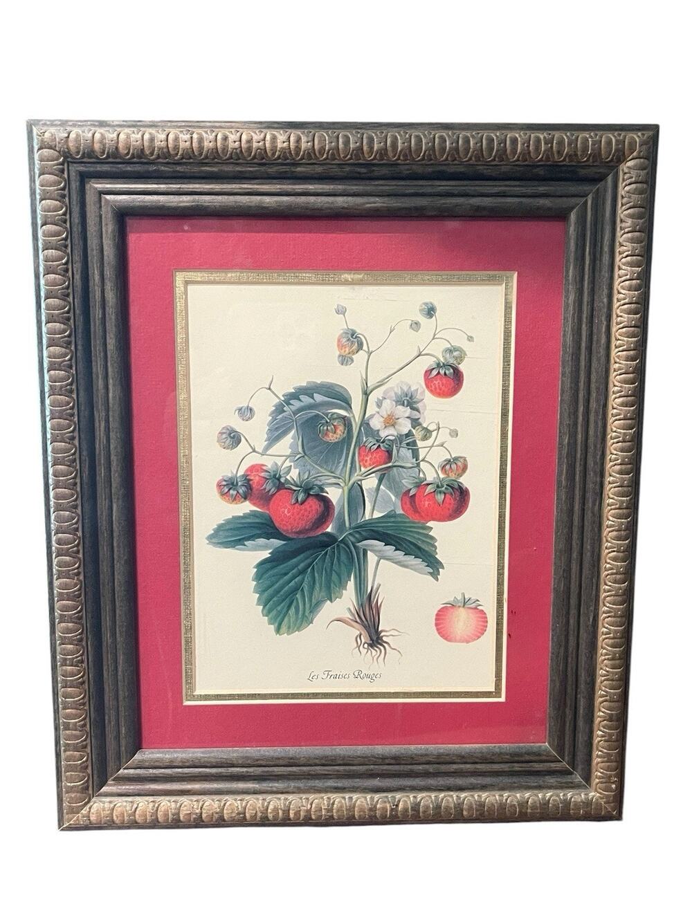 Vintage Strawberry Botanical Print Wall Art Framed Art Cottage Core Decor